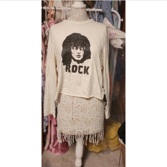 Tops - Cream Graphic Rock Long Sleeve Top